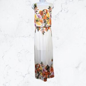 Bisou Bisou White & Multicolor Floral Chiffon Overlay Sleeveless Maxi Dress